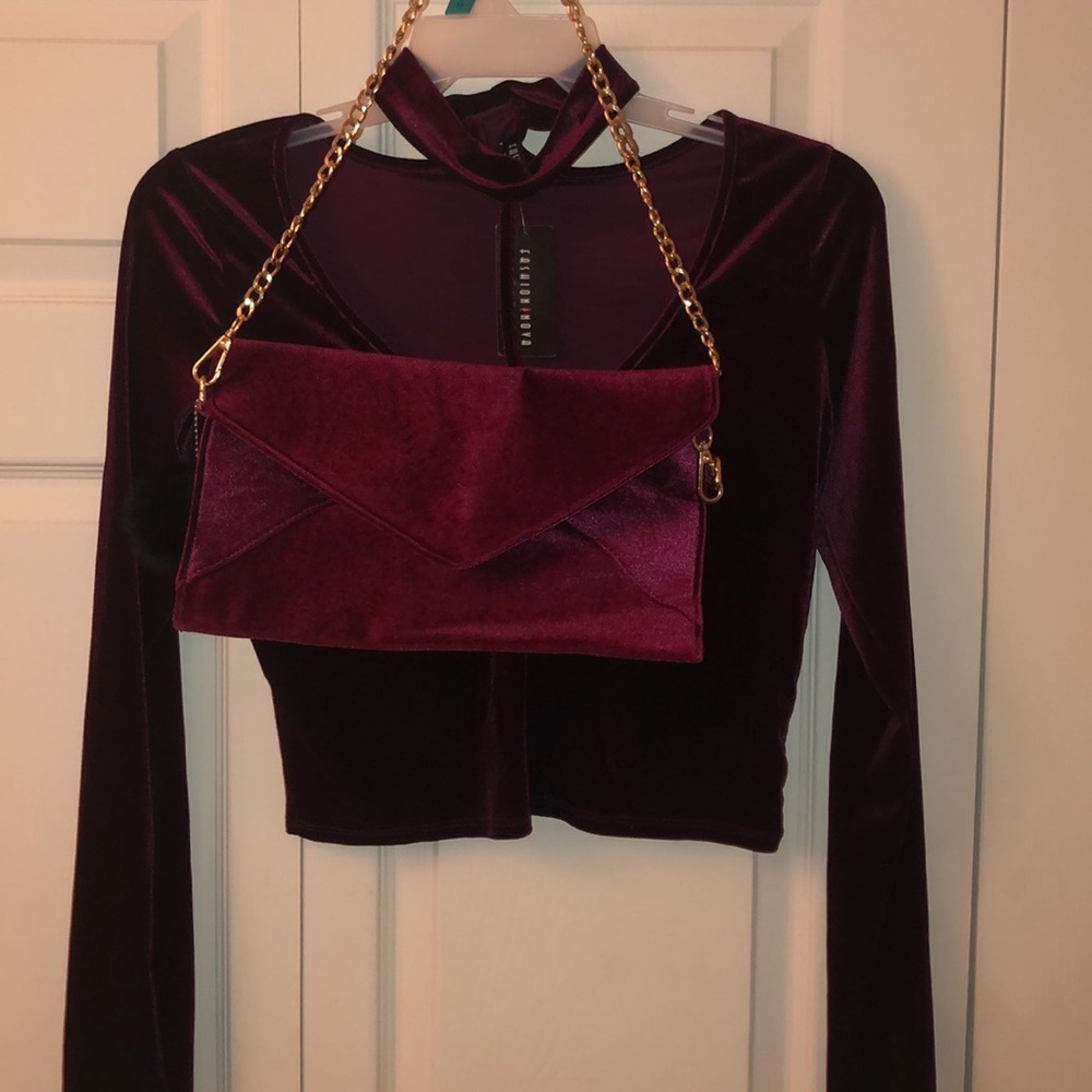 Fashion Nova faux velvet crop top and purse set !!